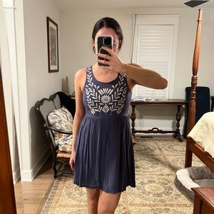 Slate Blue Embroidered Mini Dress